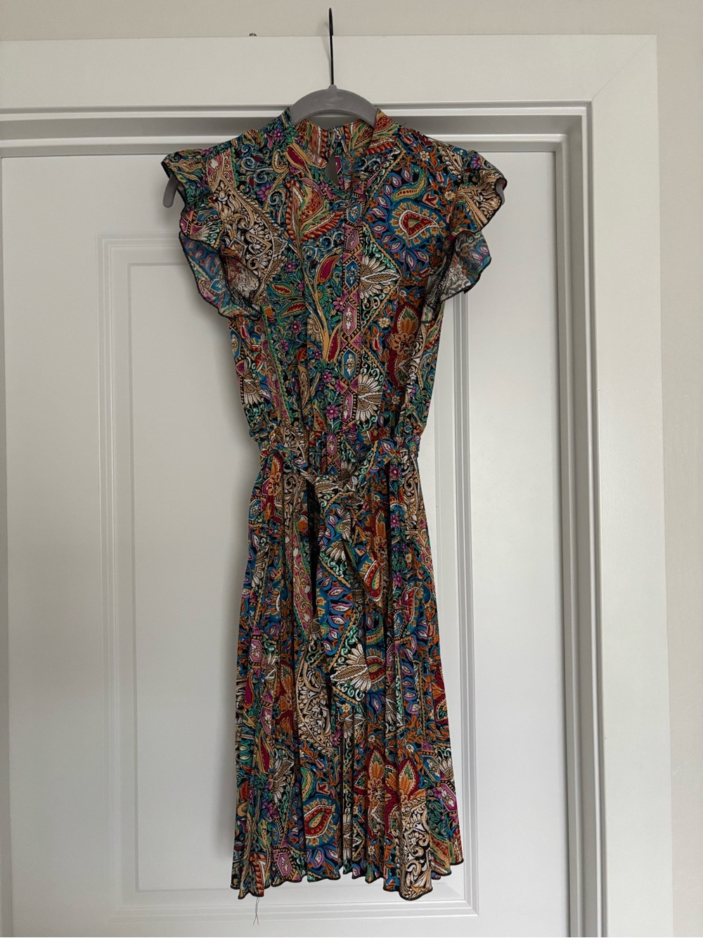 Multicolor Paisley Print Flutter Sleeve Dress